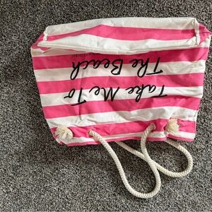 Pink and White Striped Kids Beach Bag